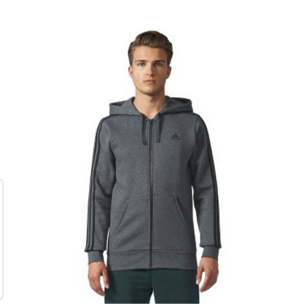 Adidas Men's Small Fleece Hoodie Gray Zip Logo Active